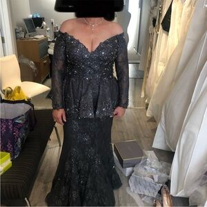 Jovani Dark Gray Lace Evening Gown